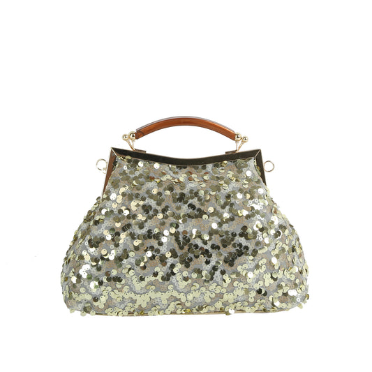 Sequin Frame Handle Shoulder Bag