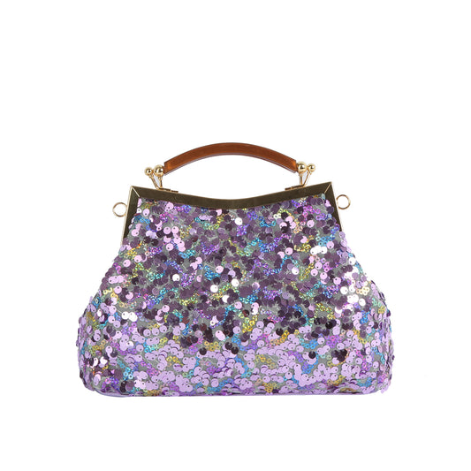 Sequin Frame Handle Shoulder Bag