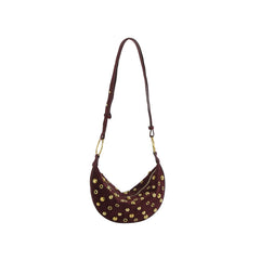 Studded Suede Crescent Shoulder Bag