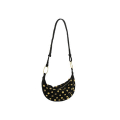 Studded Suede Crescent Shoulder Bag