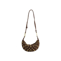 Studded Suede Crescent Shoulder Bag