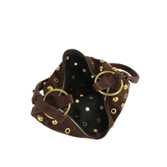 Studded Suede Crescent Shoulder Bag