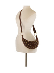 Studded Suede Crescent Shoulder Bag