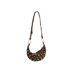 Studded Suede Crescent Shoulder Bag