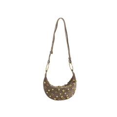 Studded Suede Crescent Shoulder Bag