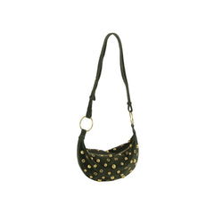 Studded Suede Crescent Shoulder Bag
