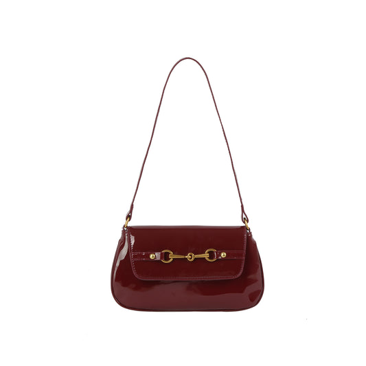 Glossy Horsebit Baguette Shoulder Bag