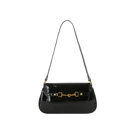 Glossy Horsebit Baguette Shoulder Bag