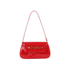 Glossy Horsebit Baguette Shoulder Bag