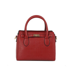 Croc-Embossed Structured Top-Handle Handbag