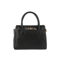 Croc-Embossed Structured Top-Handle Handbag