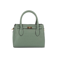 Croc-Embossed Structured Top-Handle Handbag