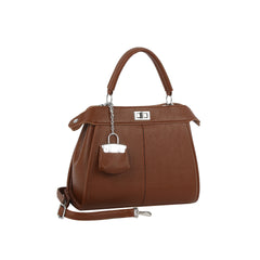 Braided Handle Soft Hobo Shoulder Bag with Charm