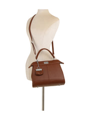 Braided Handle Soft Hobo Shoulder Bag with Charm