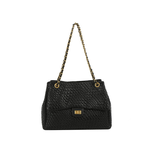 Woven Chain-Handle Flap Shoulder Bag