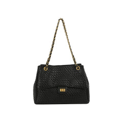 Woven Chain-Handle Flap Shoulder Bag