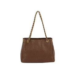 Woven Chain-Handle Flap Shoulder Bag