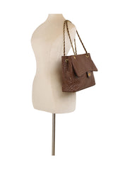 Woven Chain-Handle Flap Shoulder Bag
