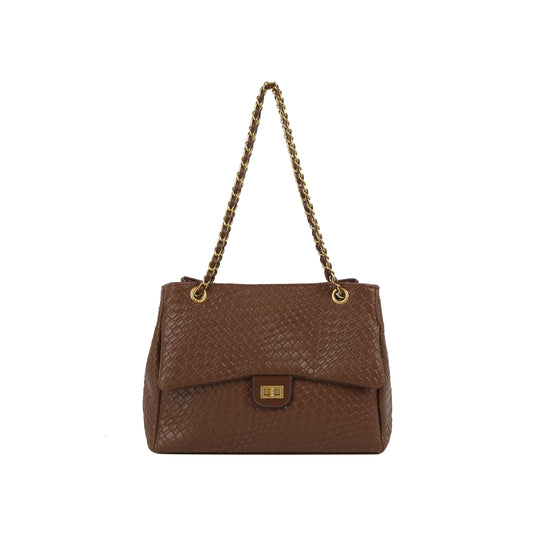Woven Chain-Handle Flap Shoulder Bag