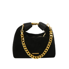 Gold-Link Suede Shoulder Bag