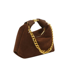Gold-Link Suede Shoulder Bag