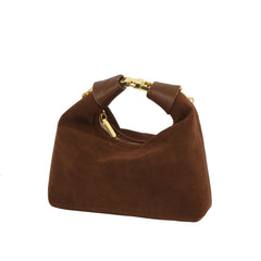 Gold-Link Suede Shoulder Bag