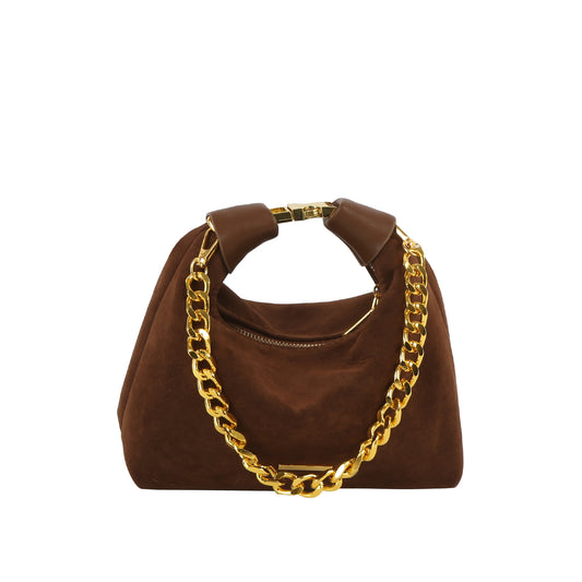 Gold-Link Suede Shoulder Bag