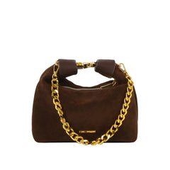 Gold-Link Suede Shoulder Bag