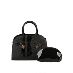 Croc Embossed Top Handle Satchel Set with Cosmetic Pouch