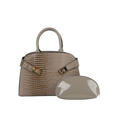 Croc Embossed Top Handle Satchel Set with Cosmetic Pouch