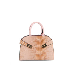 Croc Embossed Top Handle Satchel Set with Cosmetic Pouch