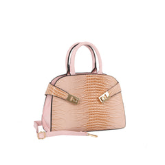 Croc Embossed Top Handle Satchel Set with Cosmetic Pouch