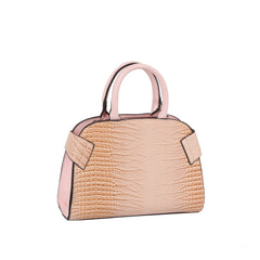 Croc Embossed Top Handle Satchel Set with Cosmetic Pouch