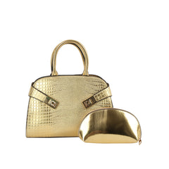 Croc Embossed Top Handle Satchel Set with Cosmetic Pouch