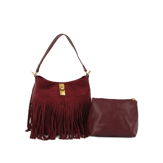 Boho Fringe Suede Hobo Shoulder Bag Set