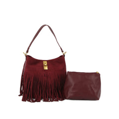 Boho Fringe Suede Hobo Shoulder Bag Set