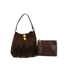 Boho Fringe Suede Hobo Shoulder Bag Set