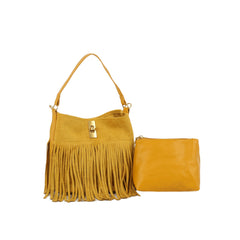 Boho Fringe Suede Hobo Shoulder Bag Set