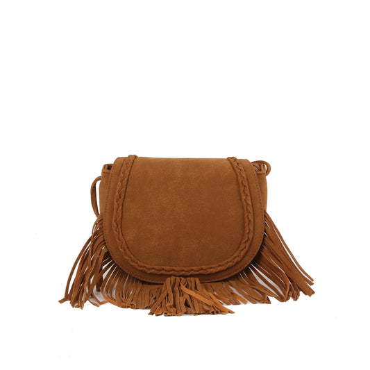 Braided Fringe Saddle Crossbody Bag