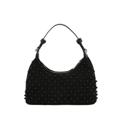 Studded Suede Baguette Shoulder Bag with Detachable Crossbody Strap