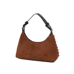Studded Suede Baguette Shoulder Bag with Detachable Crossbody Strap