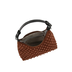 Studded Suede Baguette Shoulder Bag with Detachable Crossbody Strap
