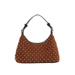 Studded Suede Baguette Shoulder Bag with Detachable Crossbody Strap