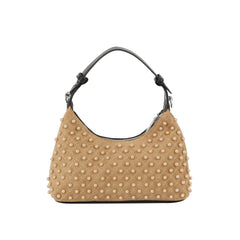 Studded Suede Baguette Shoulder Bag with Detachable Crossbody Strap