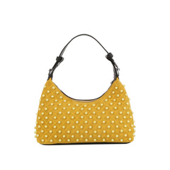 Studded Suede Baguette Shoulder Bag with Detachable Crossbody Strap