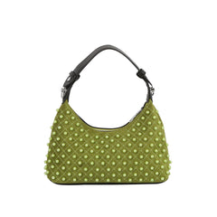 Studded Suede Baguette Shoulder Bag with Detachable Crossbody Strap