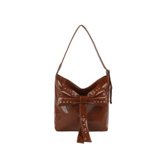 Studded Bow Shoulder Hobo Handbag