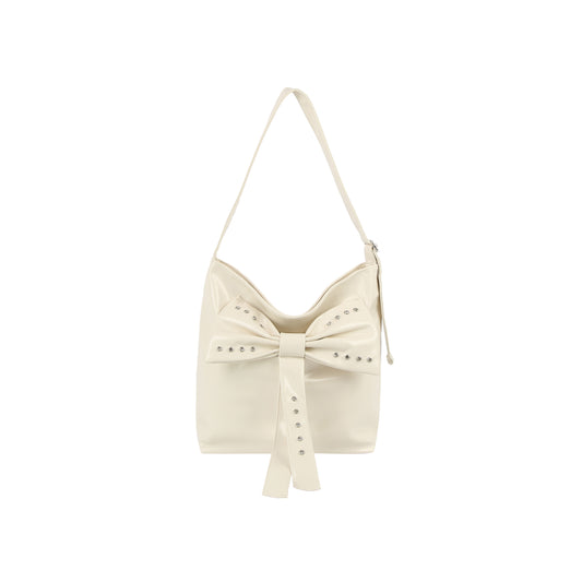 Studded Bow Shoulder Hobo Handbag