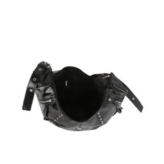 Studded Buckle Slouch Hobo Bag