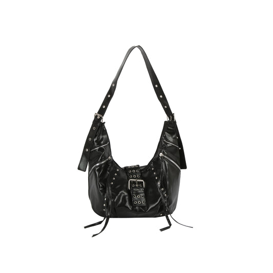 Studded Buckle Slouch Hobo Bag